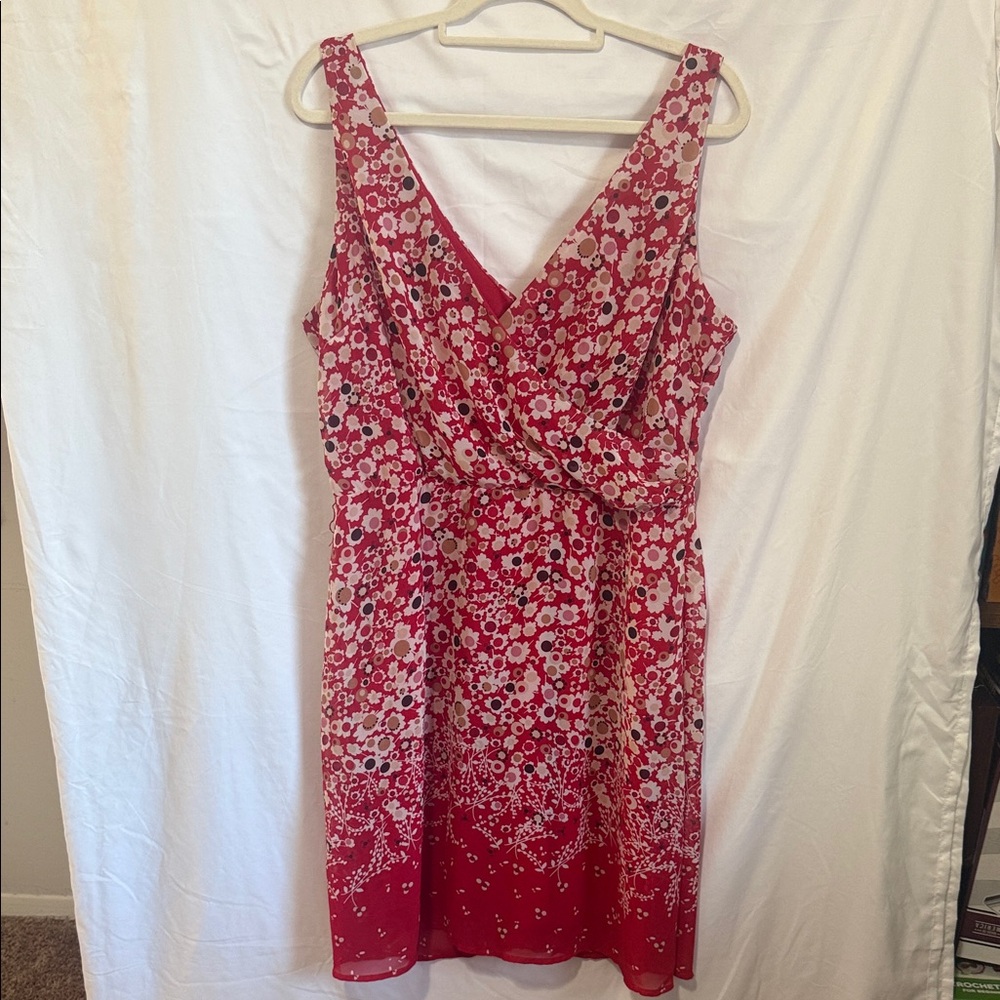 Faith Passion Size 16 Red Floral V-Neck Faux Wrap Sleeveless Fit and Flare Dress